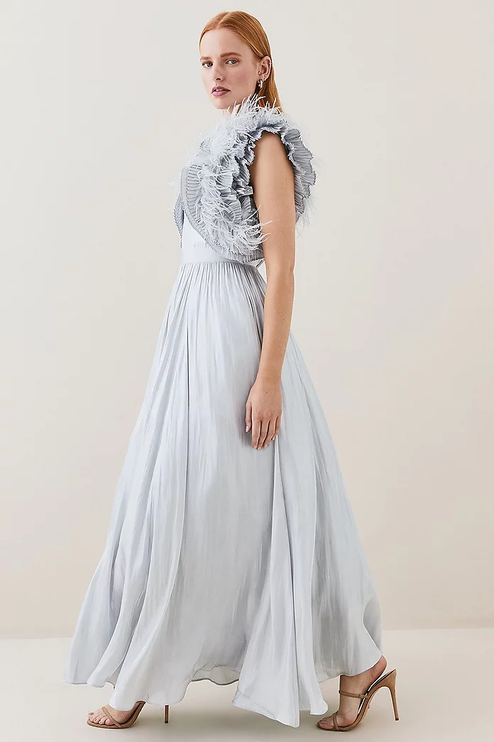 Lydia Millen Tall Metallic Feather Ruffle Woven Maxi Dress